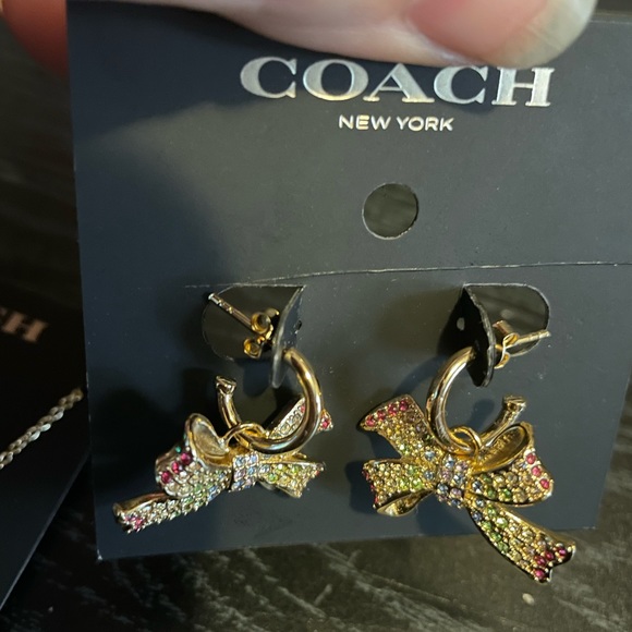 Coach Rainbow Paved Now Tie Pendant Necklace and matching Earring bundle NWT - Picture 5 of 6